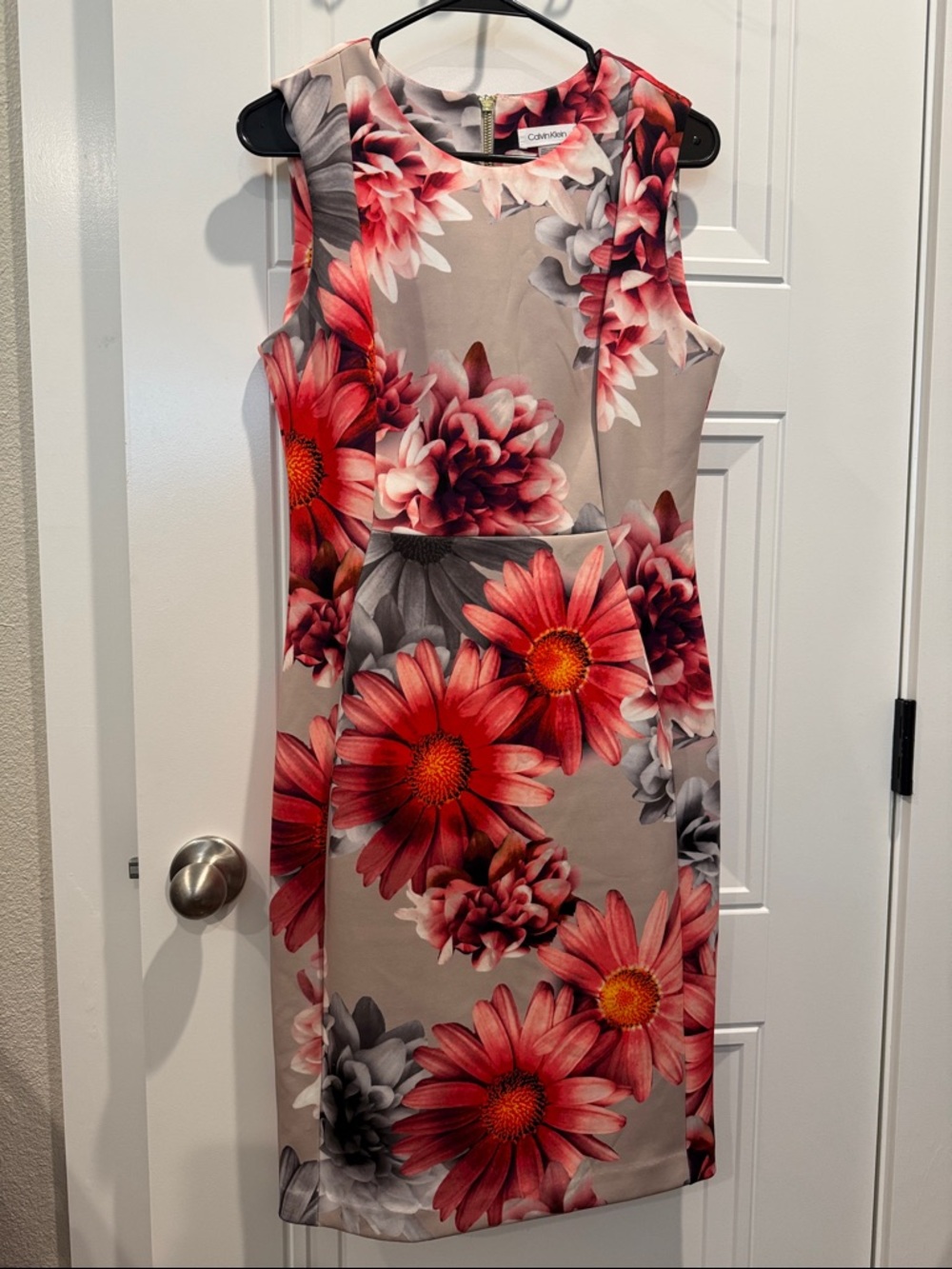 Calvin Klein Red-Pink Floral Midi Sheath Dress